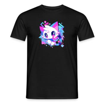 Cute White Cat Cartoon Style - Men's T-Shirt - black - Front - AI Model Male 178 light (178cm)
