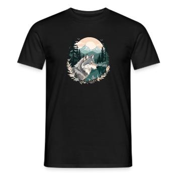 Wolf Tier Tier Natur Im Freien Aquarell - Männer T-Shirt - Schwarz - Vorne - AI Model Male 178 light (178cm)
