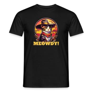 Meowdy Cat Drôle Howdy Meme Western Cowboy - T-shirt homme - noir - Devant - AI Model Male 178 light (178cm)