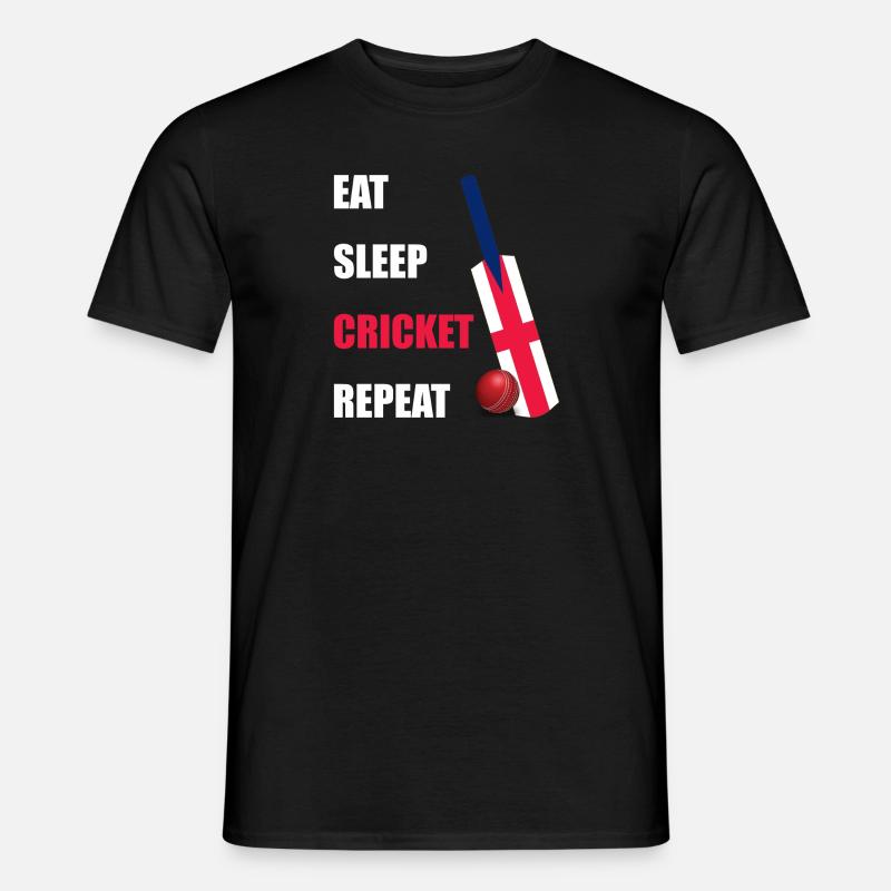 Manger Sommeil Cricket Répéter Angleterre Drapeau Cricket Batte - T-shirt homme - noir