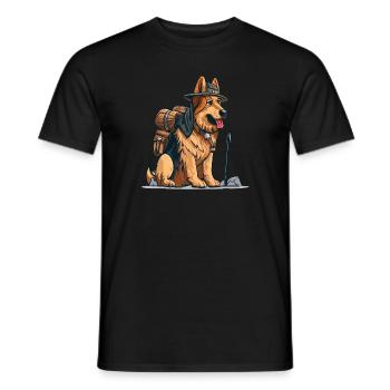 German Shepherd Dressed as Explorer - Men's T-Shirt - black - Front - AI Model Male 178 light (178cm)