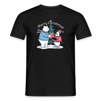 Polar Bear Penguin Christmas Merry Christmas North Pole - Men's T-Shirt - black - Front - AI Model Male 178 light (178cm)
