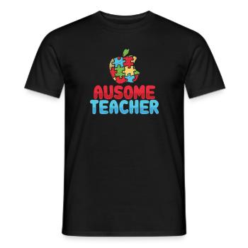 Au-Some Teacher Autism Teacher Apple Puzzle - Men's T-Shirt - black - Front - AI Model Male 178 light (178cm)