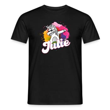 JULIE - Beautiful name with dabbing unicorn - Men's T-Shirt - black - Front - AI Model Male 178 light (178cm)
