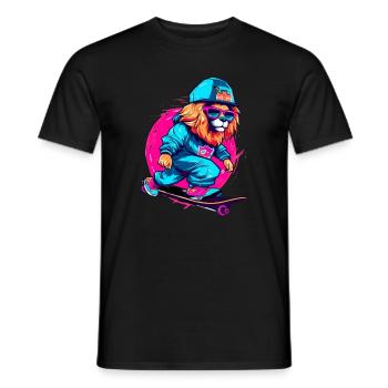 Lustiger Löwe auf Skateboard Skater Skateboarding - Männer T-Shirt - Schwarz - Vorne - AI Model Male 178 light (178cm)
