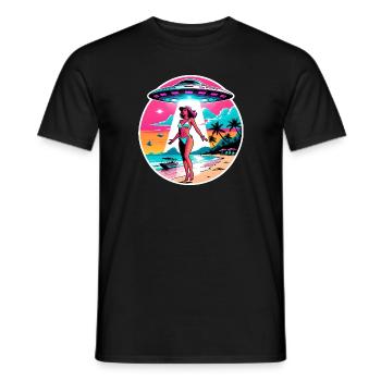 Une fille de plage est enlevée par un OVNI. - T-shirt homme - noir - Devant - AI Model Male 178 light (178cm)