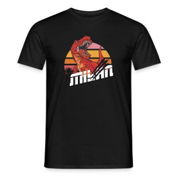 MILAN - Beautiful boy name with T-REX Dino - Men's T-Shirt - black - Front - AI Model Male 178 light (178cm)