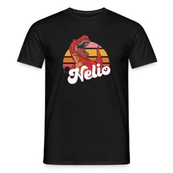 NELIO - Beautiful boy name with T-REX Dino - Men's T-Shirt - black - Front - AI Model Male 178 light (178cm)
