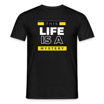 La vie est un mystère - Avec des rayures jaune vif - T-shirt homme - noir - Devant - AI Model Male 178 light (178cm)