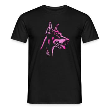 Doberman Pinscher, Dog Head, Drawing Pink - Men's T-Shirt - black - Front - AI Model Male 178 light (178cm)