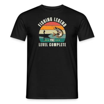 Légende de pêche - Niveau « Broche » terminé - T-shirt homme - noir - Devant - AI Model Male 178 light (178cm)