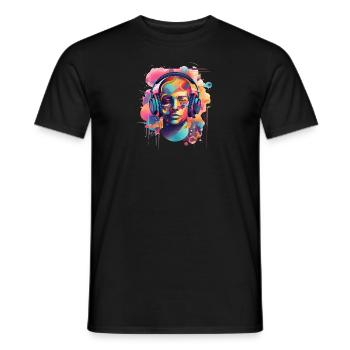 Illustration of a colorful DJ, Headphone - Men's T-Shirt - black - Front - AI Model Male 178 light (178cm)