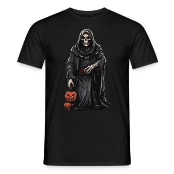 Death with Halloween Pumpkin Lantern Design - Men's T-Shirt - black - Front - AI Model Male 178 light (178cm)