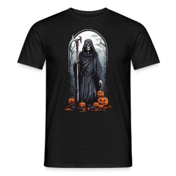 Retro Grim Reaper Pumpkin Halloween Horror Design - Men's T-Shirt - black - Front - AI Model Male 178 light (178cm)