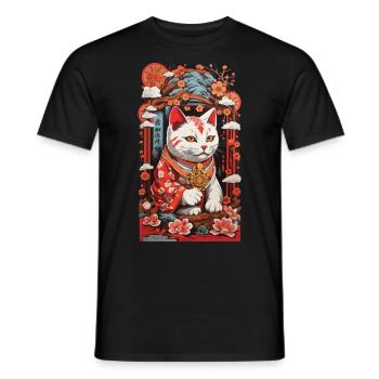 Chats japonais porte-bonheur amoureux des chats - T-shirt homme - noir - Devant - AI Model Male 178 light (178cm)