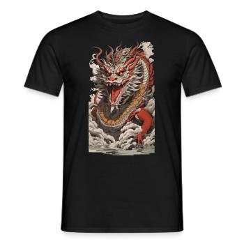 Asiatischer Drache Japan Stil Streetwear Retro - Männer T-Shirt - Schwarz - Vorne - AI Model Male 178 light (178cm)