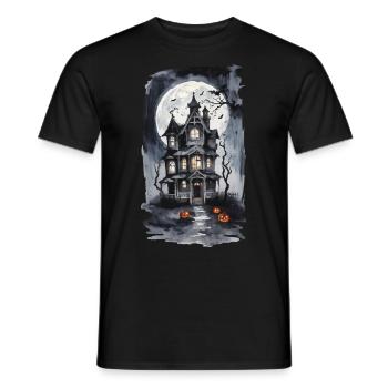 Halloween Nacht Hexenhaus Vollmond Fledermäuse - Männer T-Shirt - Schwarz - Vorne - AI Model Male 178 light (178cm)