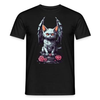Gloomy Cat Demon Pastel Goth Roses Design - Men's T-Shirt - black - Front - AI Model Male 178 light (178cm)