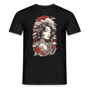 Vintage Ukiyo-e Asian Beauty with Kanji - Men's T-Shirt - black - Front - AI Model Male 178 light (178cm)