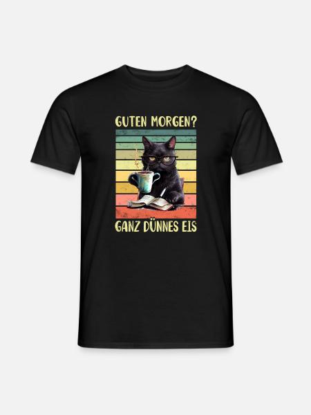 Schwarze Katze Morgenmuffel - Männer T-Shirt - Schwarz