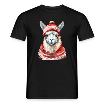 Lama mit roter Wintermütze und Schal - Männer T-Shirt - Schwarz - Vorne - AI Model Male 178 light (178cm)