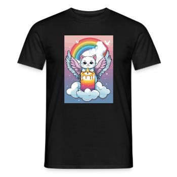 Cute Cat Angel - Men's T-Shirt - black - Front - AI Model Male 178 light (178cm)