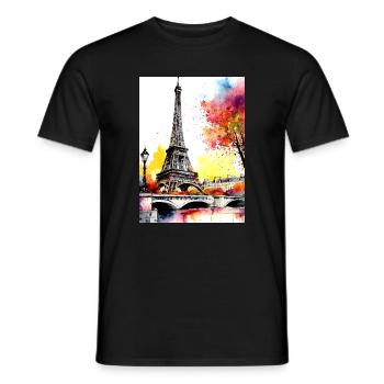 Eiffelturm im Herbst Aquarell - Männer T-Shirt - Schwarz - Vorne - AI Model Male 178 light (178cm)