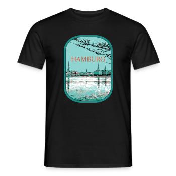 Illustration Flyacross Hamburg - Men's T-Shirt - black - Front - AI Model Male 178 light (178cm)