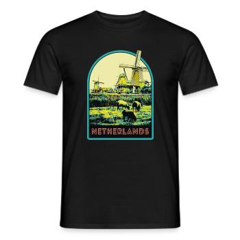 Landschaftlich reizvolle Reise, Windmühlen der Niederlande - Männer T-Shirt - Schwarz - Vorne - AI Model Male 178 light (178cm)