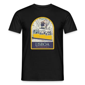 Illustration Bica funicular, Lisbon - Men's T-Shirt - black - Front - AI Model Male 178 light (178cm)