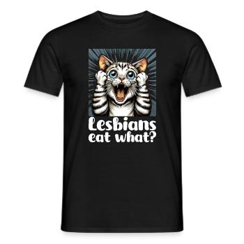Lesben essen was? Katzen Katze Geschenk - Männer T-Shirt - Schwarz - Vorne - AI Model Male 178 light (178cm)