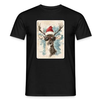 Reindeer Deer Antlers Reindeer Vintage Christmas - Men's T-Shirt - black - Front - AI Model Male 178 light (178cm)