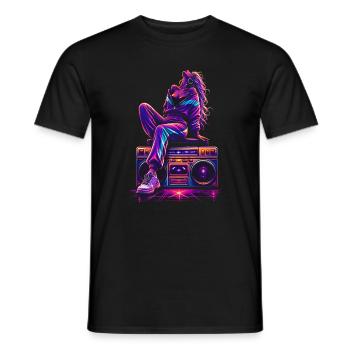 Casual woman on the boombox in 80s style - Men's T-Shirt - black - Front - AI Model Male 178 light (178cm)