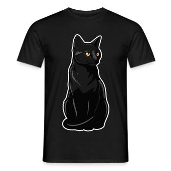 Black Cat Sitting Yellow Eyes Elegant Portrait - Men's T-Shirt - black - Front - AI Model Male 178 light (178cm)