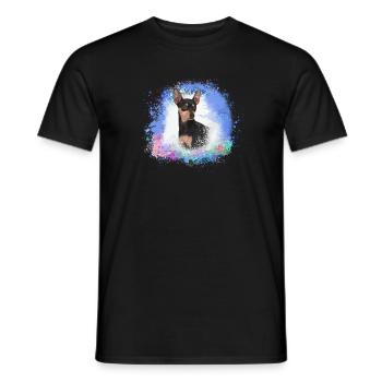 pinscher,nainpinscher, bleu,chien,peinture,aquarelle - T-shirt homme - noir - Devant - AI Model Male 178 light (178cm)