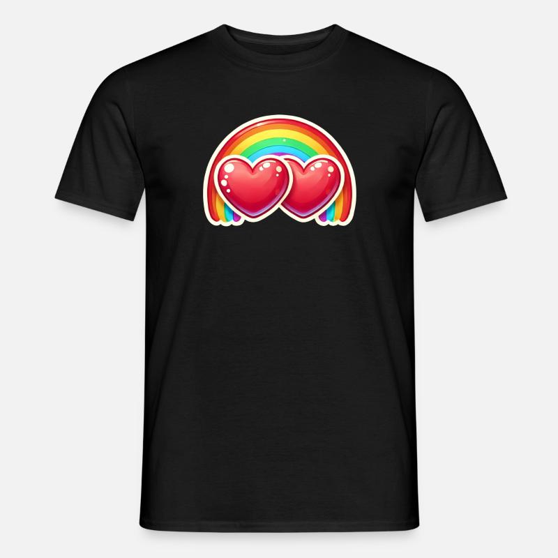 Herzen mit Regenbogen - Männer T-Shirt - Schwarz