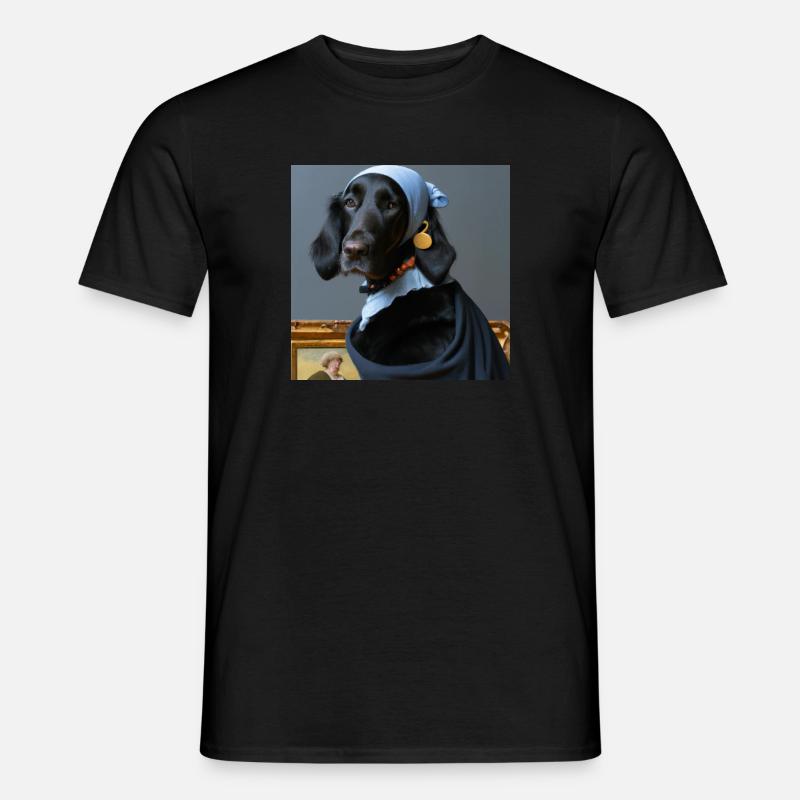 Flat Coated Retriever mit Perlenohrring - Männer T-Shirt - Schwarz
