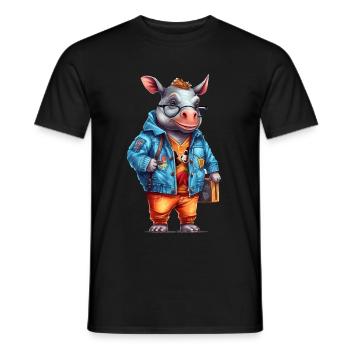Dessin animé Mignon Rhinocéros - T-shirt homme - noir - Devant - AI Model Male 178 light (178cm)