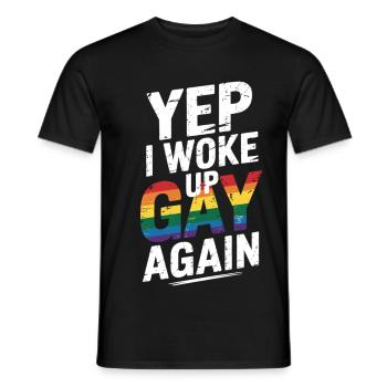 Chemise à slogan LGBTQ – Wake Up Gay - T-shirt homme - noir - Devant - AI Model Male 178 light (178cm)