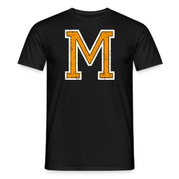 M - Buchstabe / College Style - Männer T-Shirt - Schwarz - Vorne - AI Model Male 178 light (178cm)