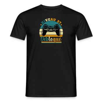 Niveau 37 Débloqué - Gamer Anniversaire 37 ans - T-shirt homme - noir - Devant - AI Model Male 178 light (178cm)