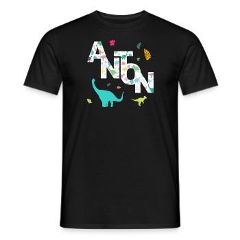 ANTON - Beau prénom de garçon avec dinosaure - T-shirt homme - noir - Devant - AI Model Male 178 light (178cm)
