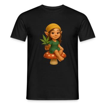 Zwergin auf Pilz mit Cannabispflanze - Männer T-Shirt - Schwarz - Vorne - AI Model Male 178 light (178cm)