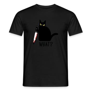 Schwarze Katze mit Messer what lustiger Spruch - Männer T-Shirt - Schwarz - Vorne - AI Model Male 178 light (178cm)