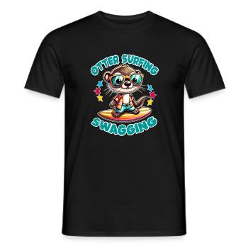 Funny surfing otter with sunglasses - Men's T-Shirt - black - Front - AI Model Male 178 light (178cm)