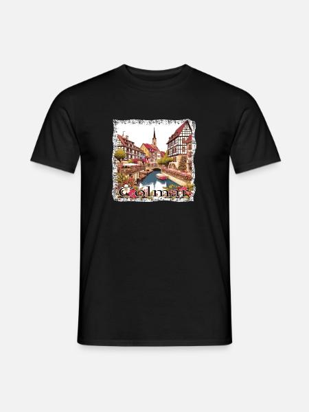 Colmar, France, Vieille ville, Style Grunge - T-shirt homme - noir