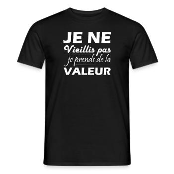 je ne vieillis pas je prends de la valeur - T-shirt homme - noir - Devant - AI Model Male 178 light (178cm)