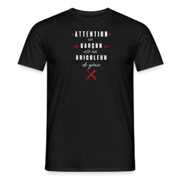 attention ce garçon est un bricoleur de génie - T-shirt homme - noir - Devant - AI Model Male 178 light (178cm)
