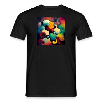 A puzzle with molecules - Men's T-Shirt - black - Front - AI Model Male 178 light (178cm)