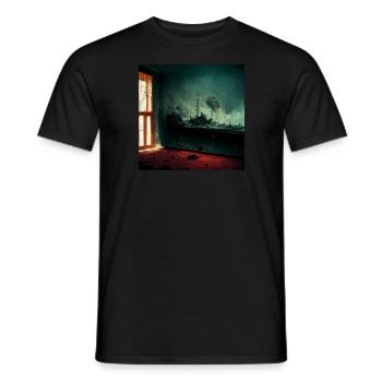 War - City Bombed, View From the Balcony - Men's T-Shirt - black - Front - AI Model Male 178 light (178cm)